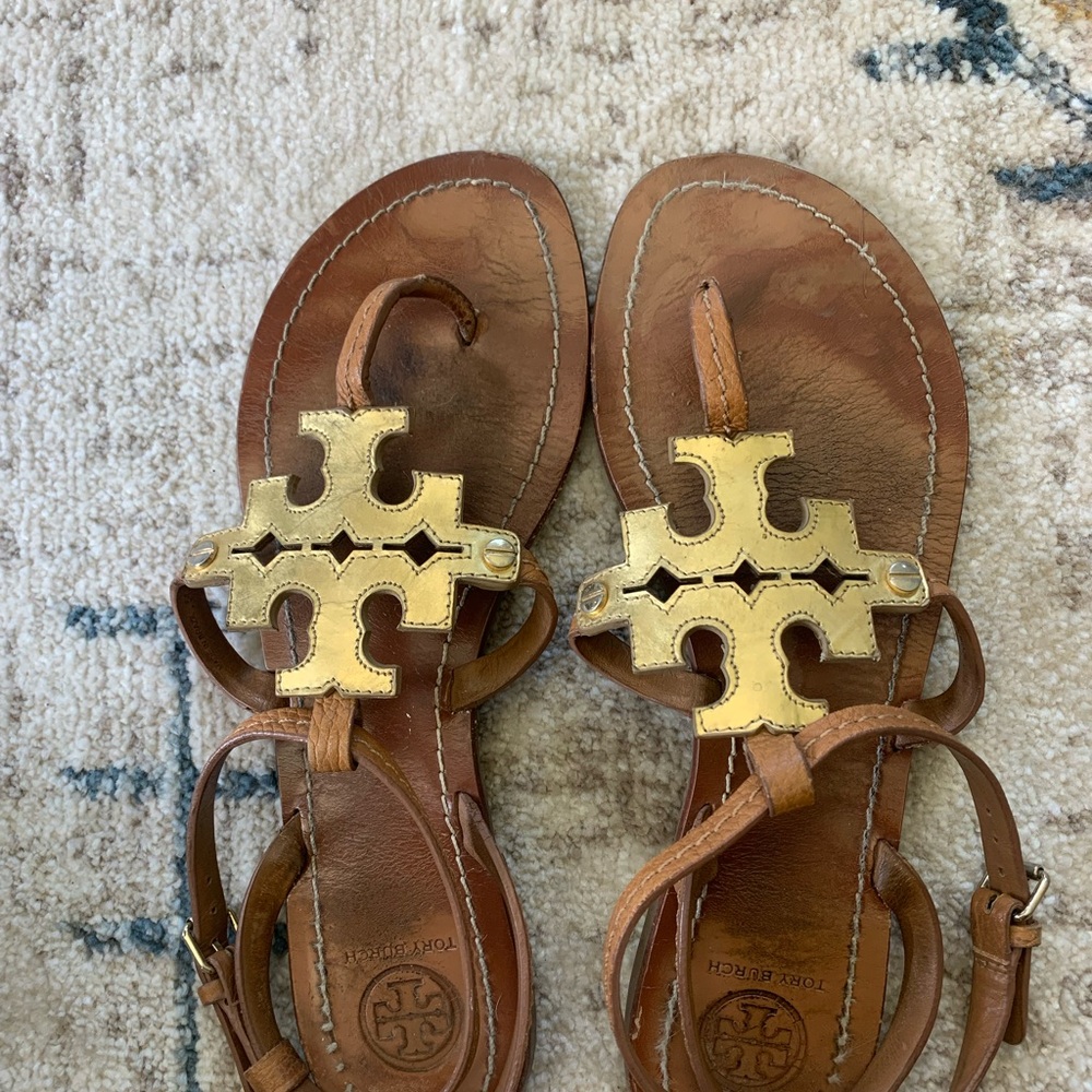 Tory Burch Brown Sandals with Gold Accents